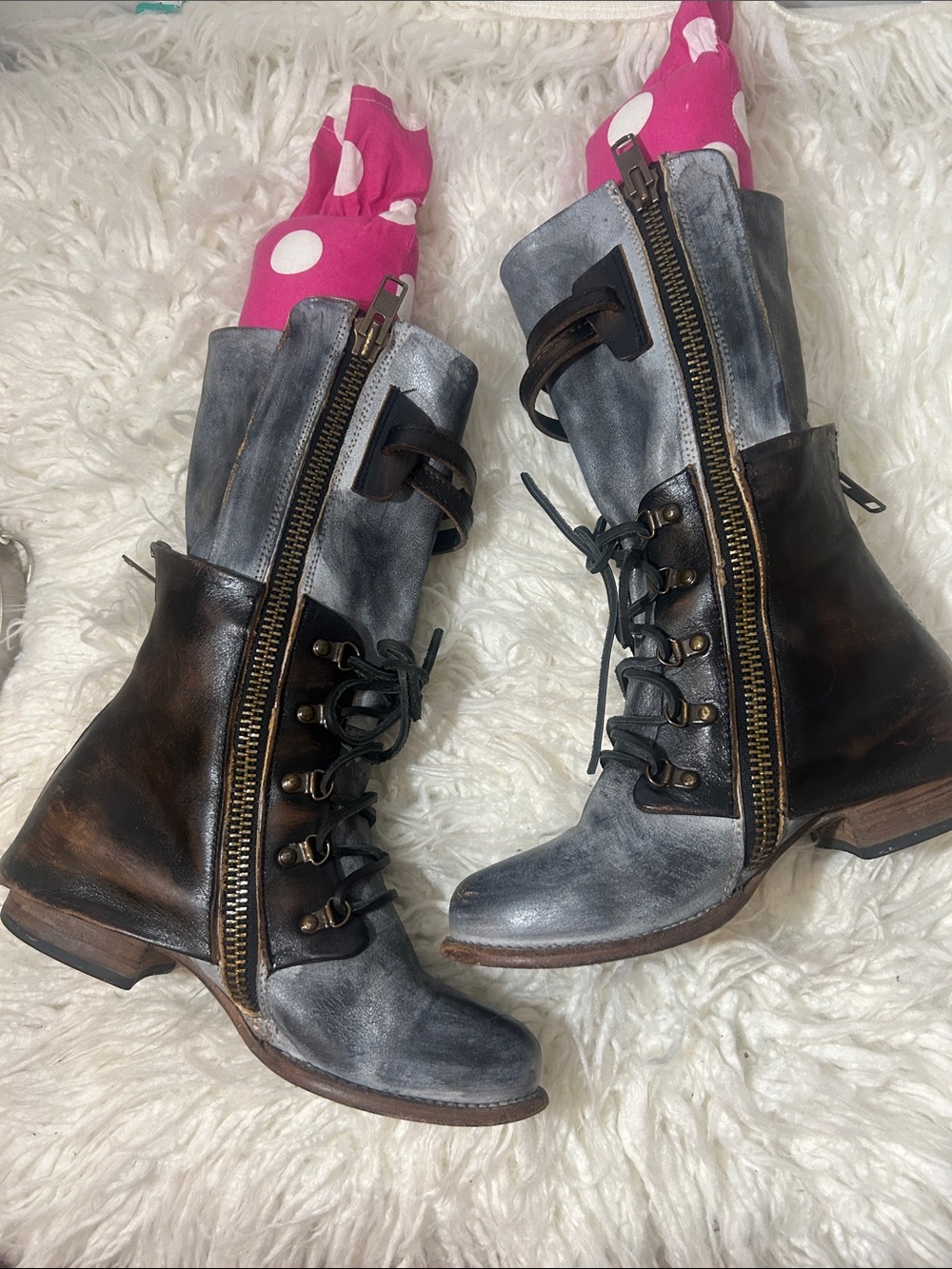 Freebird Ravi Two-Tone Brown & Gray Leather Lace-Up Ankle Boots size 8 - Picture 10 of 10